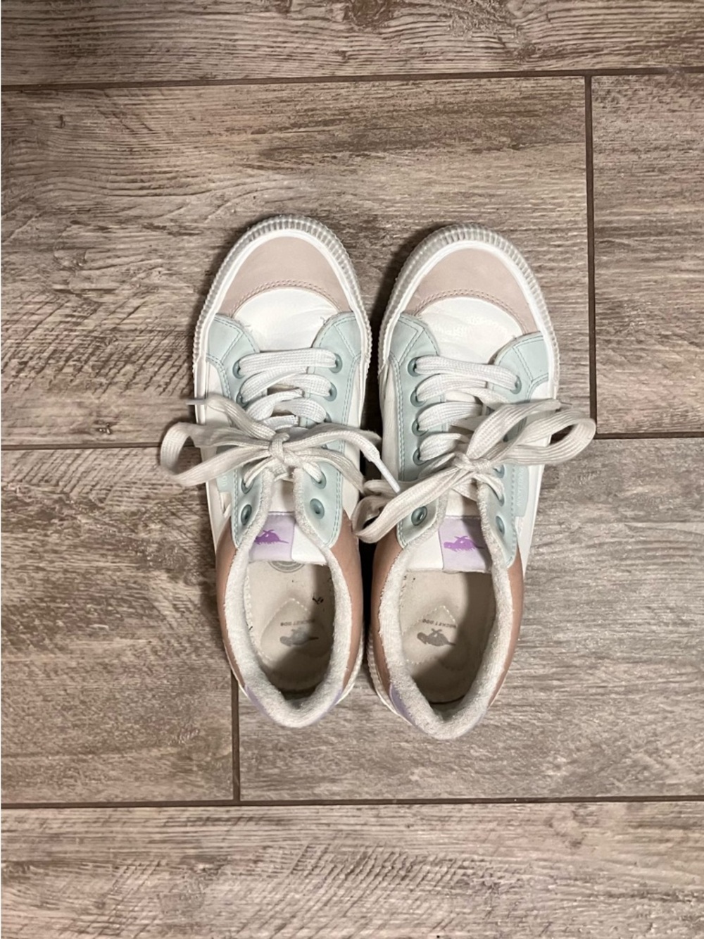 Rocket Dog White Sneakers with Tan, Light Blue, and Lilac Accents - Picture 2 of 6